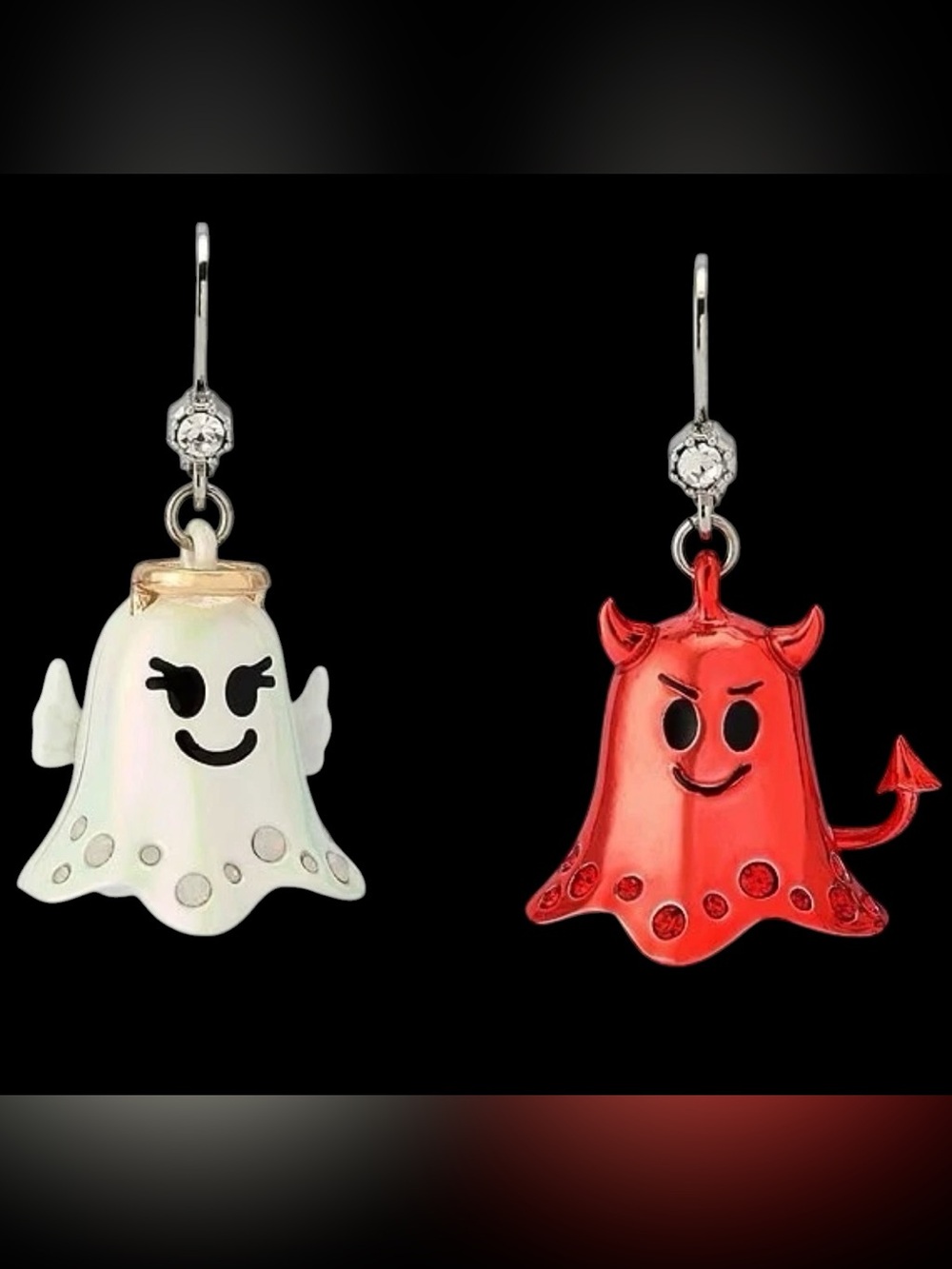 Betsey Johnson Red Devil and White Ghost Drop Earrings